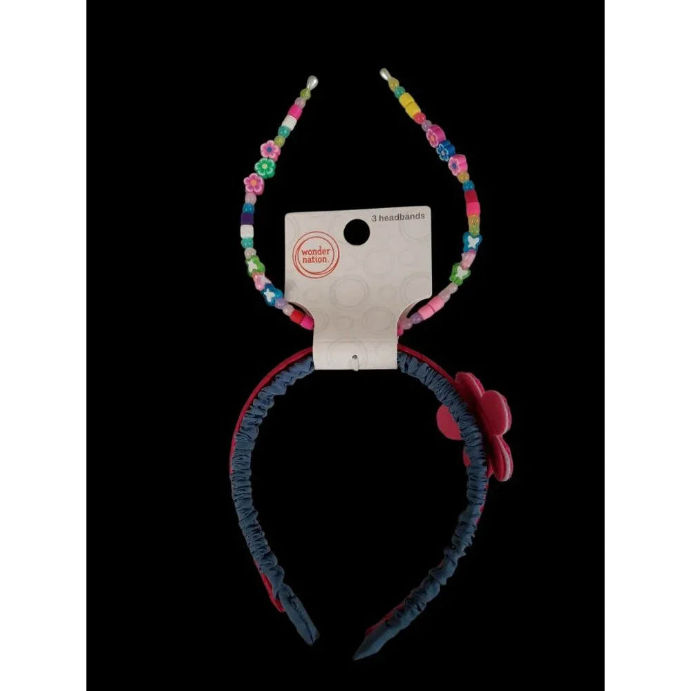 Wonder Nation 3-Piece Girls Headbands – Pink Flower & Beaded Designs